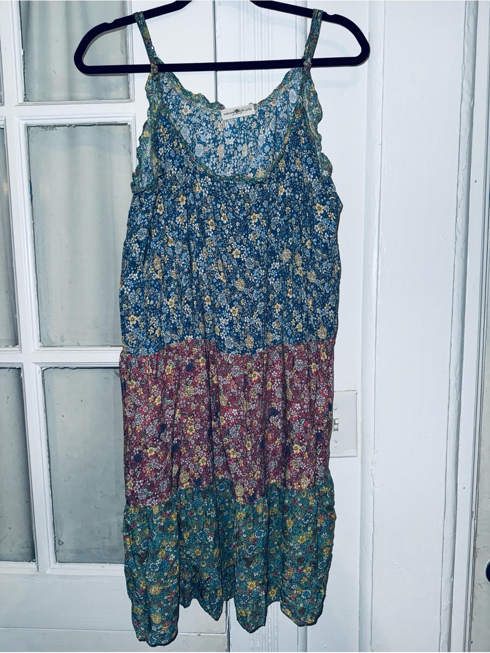 Natural Life Floral Tiered  Baby Doll Boho Dress with Cream Accents SZ L/XL